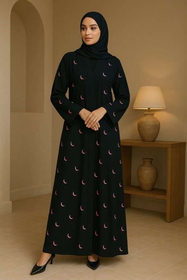 Front Open Moon Abaya 1pc - Pink