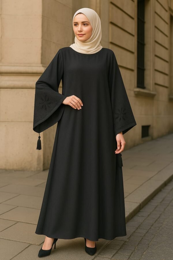 Plain Maxi Abaya Laser Cut Sleeves - Black