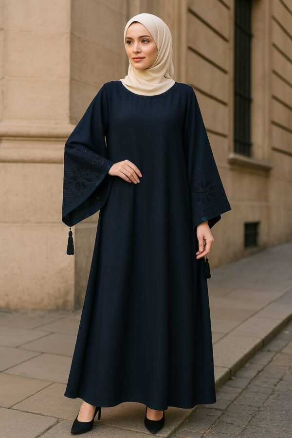Plain Maxi Abaya Laser Cut Sleeves - Blue