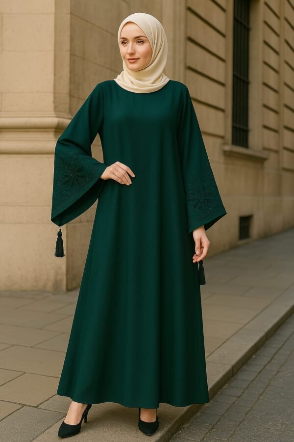 Plain Maxi Abaya Laser Cut Sleeves - Green