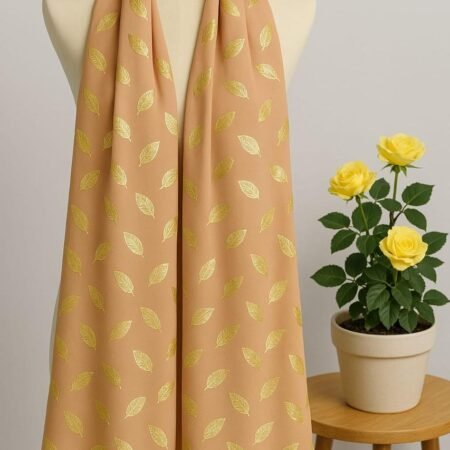 Foil Floral Print Scarf - L Brown