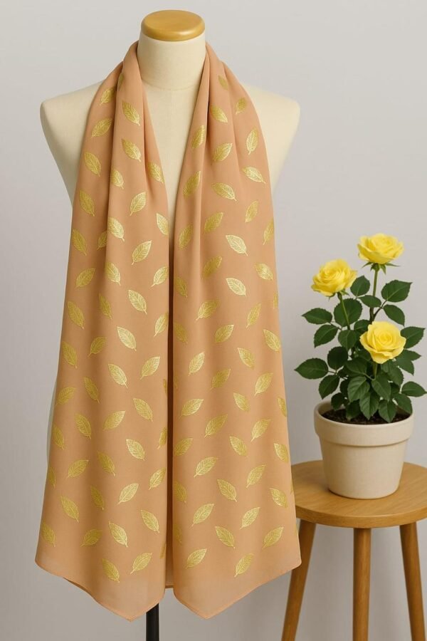 Foil Floral Print Scarf - L Brown