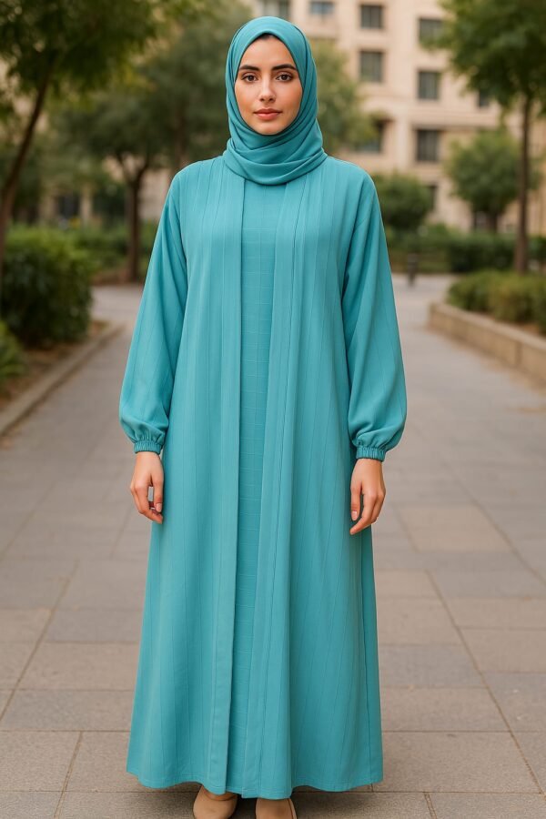 Zari Double Layer Abaya 2pc - Sky Blue