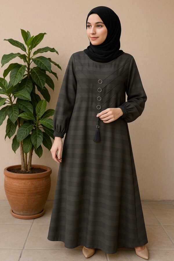 V-Plated Maxi Abaya - Gray
