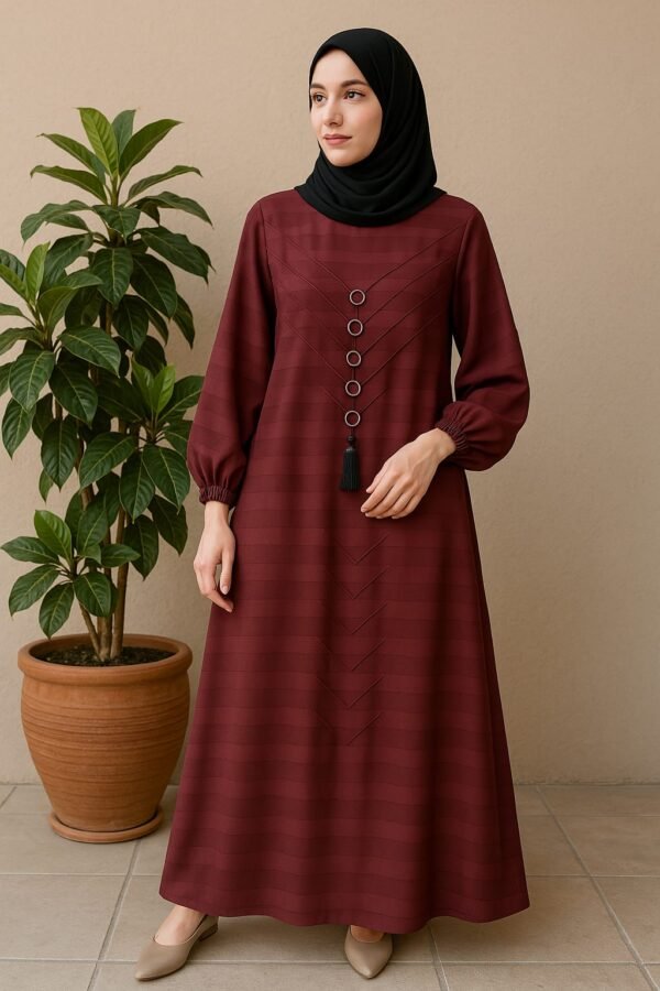 V-Plated Maxi Abaya - Maroon