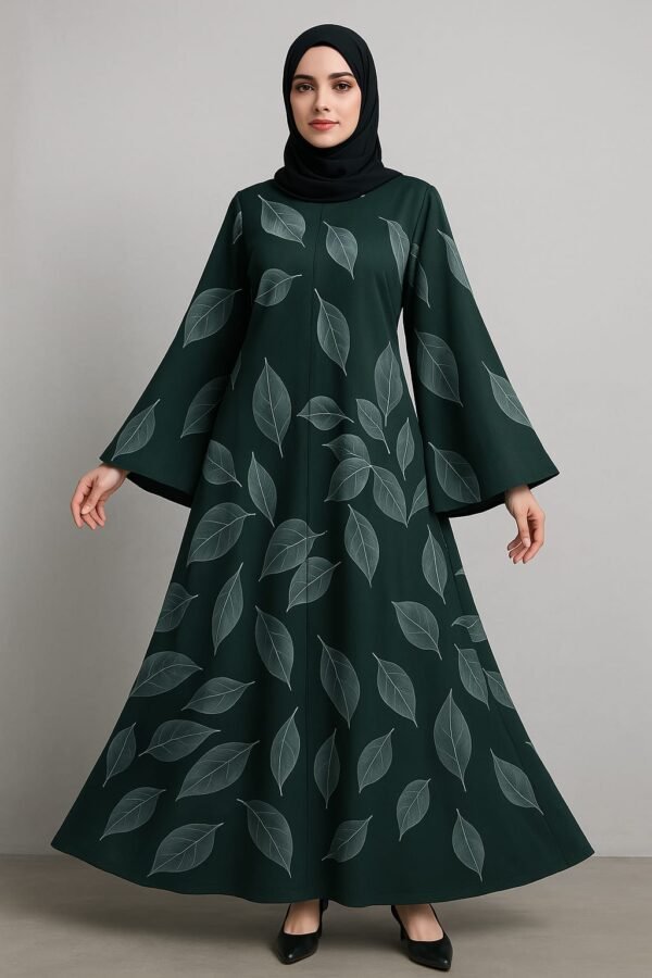 Floral Print Maxi Abaya - Gray