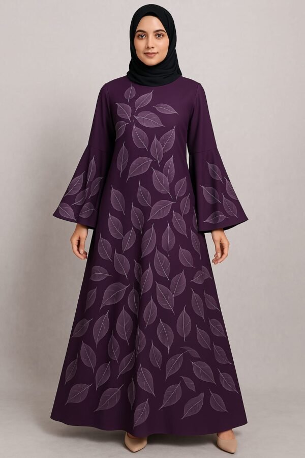 Floral Print Maxi Abaya - Maroon