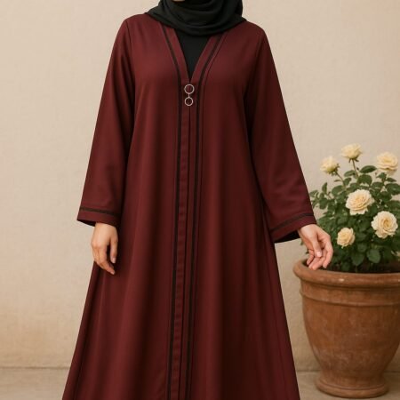 Front Open Maxi Abaya - Maroon