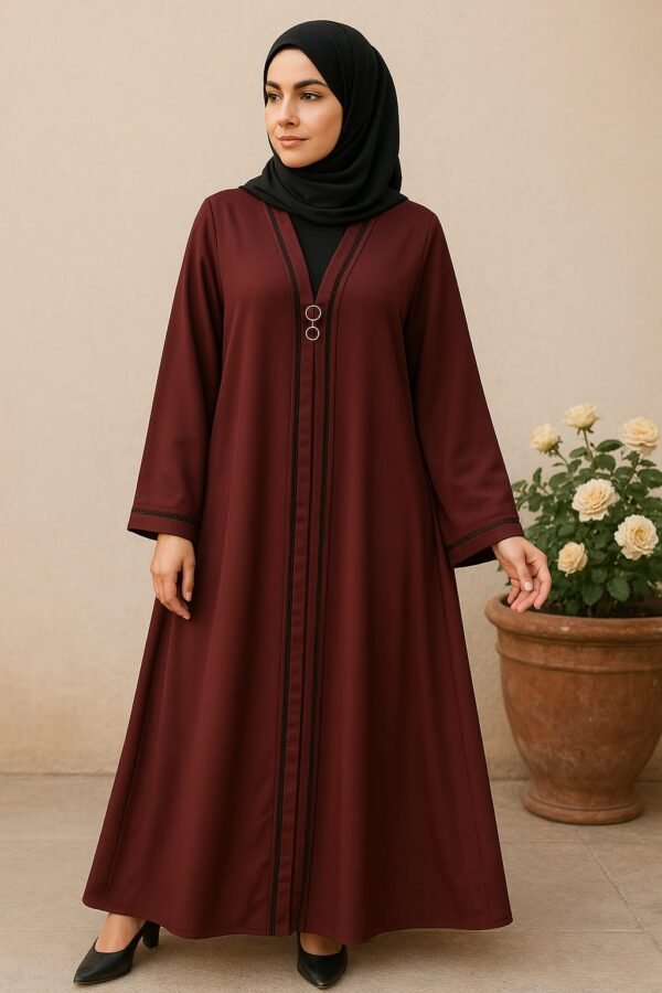 Front Open Maxi Abaya - Maroon