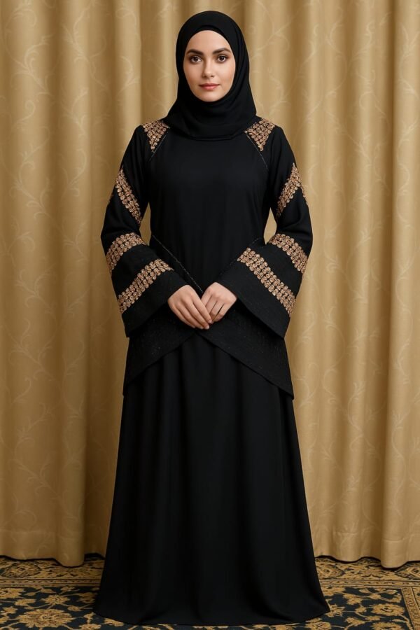 Plain Maxi Abaya Embroidered Sleeves - Black