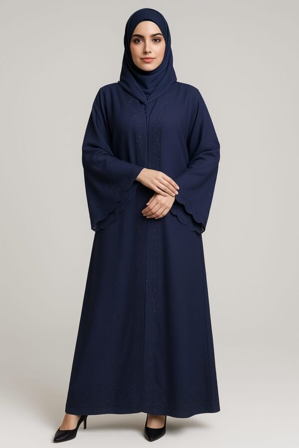 Front Open Stone Work Abaya - Blue