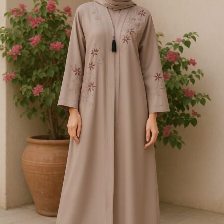 Embroidered Abaya - Taupe