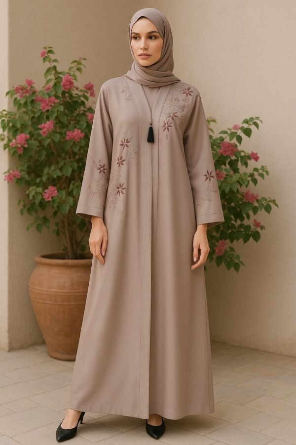 Embroidered Abaya - Taupe