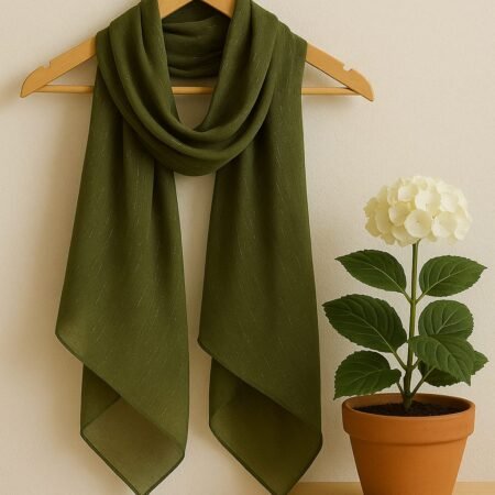 Shimmer Georgette Scarf – Olive Green