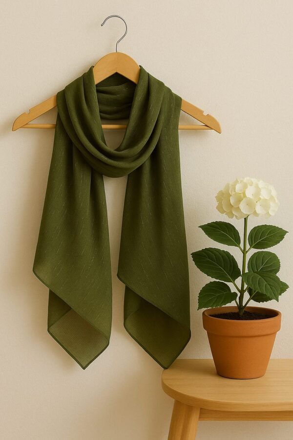 Shimmer Georgette Scarf – Olive Green
