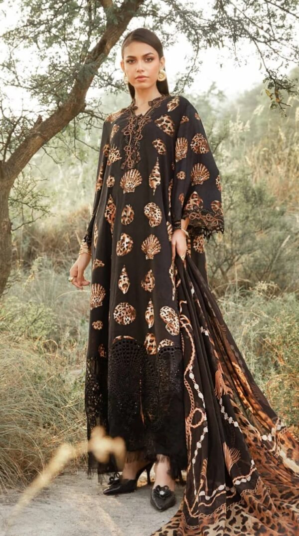 Maria B 3 piece Embroidered Lawn Suit - Black