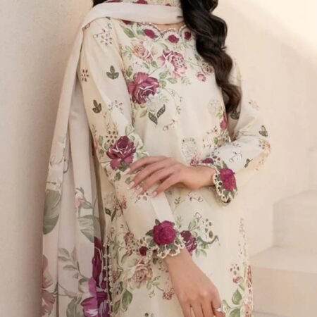 Iznik 3 Piece Embroidered Lawn Suit - Cream