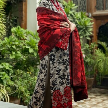 Zainab Chottani 3 Piece Unstitched Embroidered lawn Suit - Red